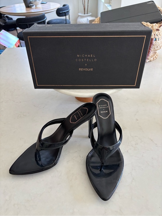 Michael Costello Shoes - Michael Costello Black Patent Pointed-Toe Thong Mules